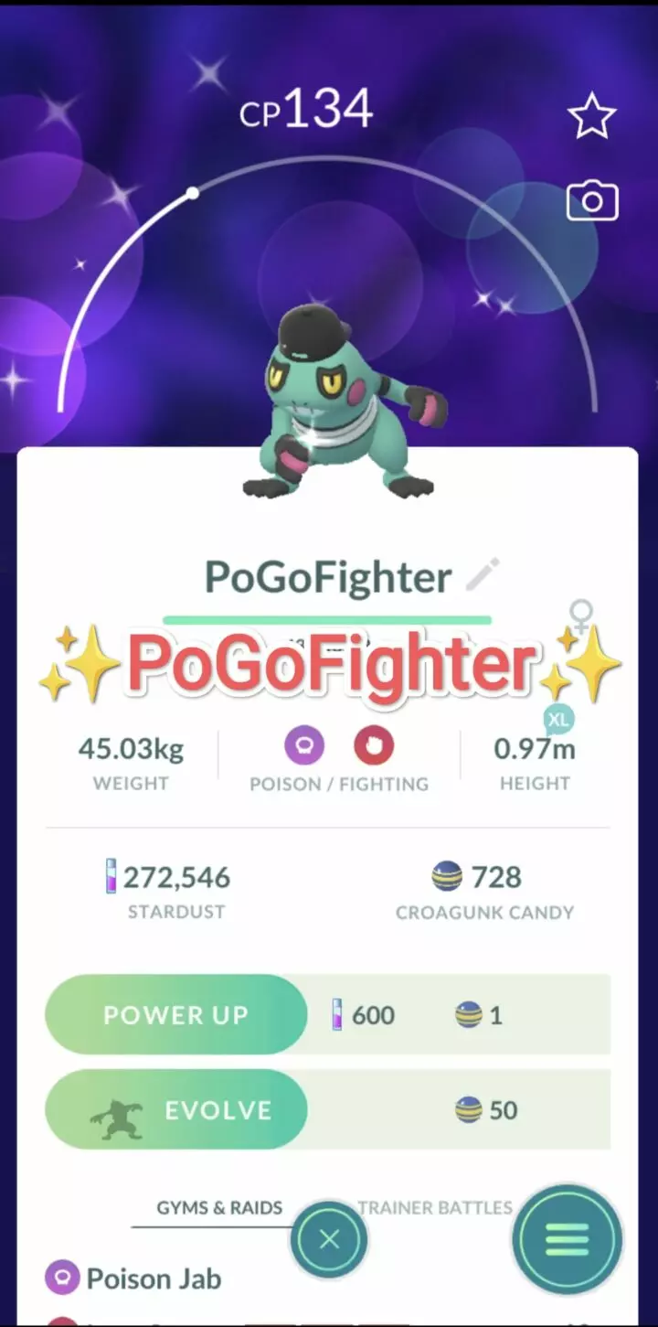 Pokémon GO Shiny Croagunk Fashionable Costume - Trade 20.000 stardust (Read Describe)