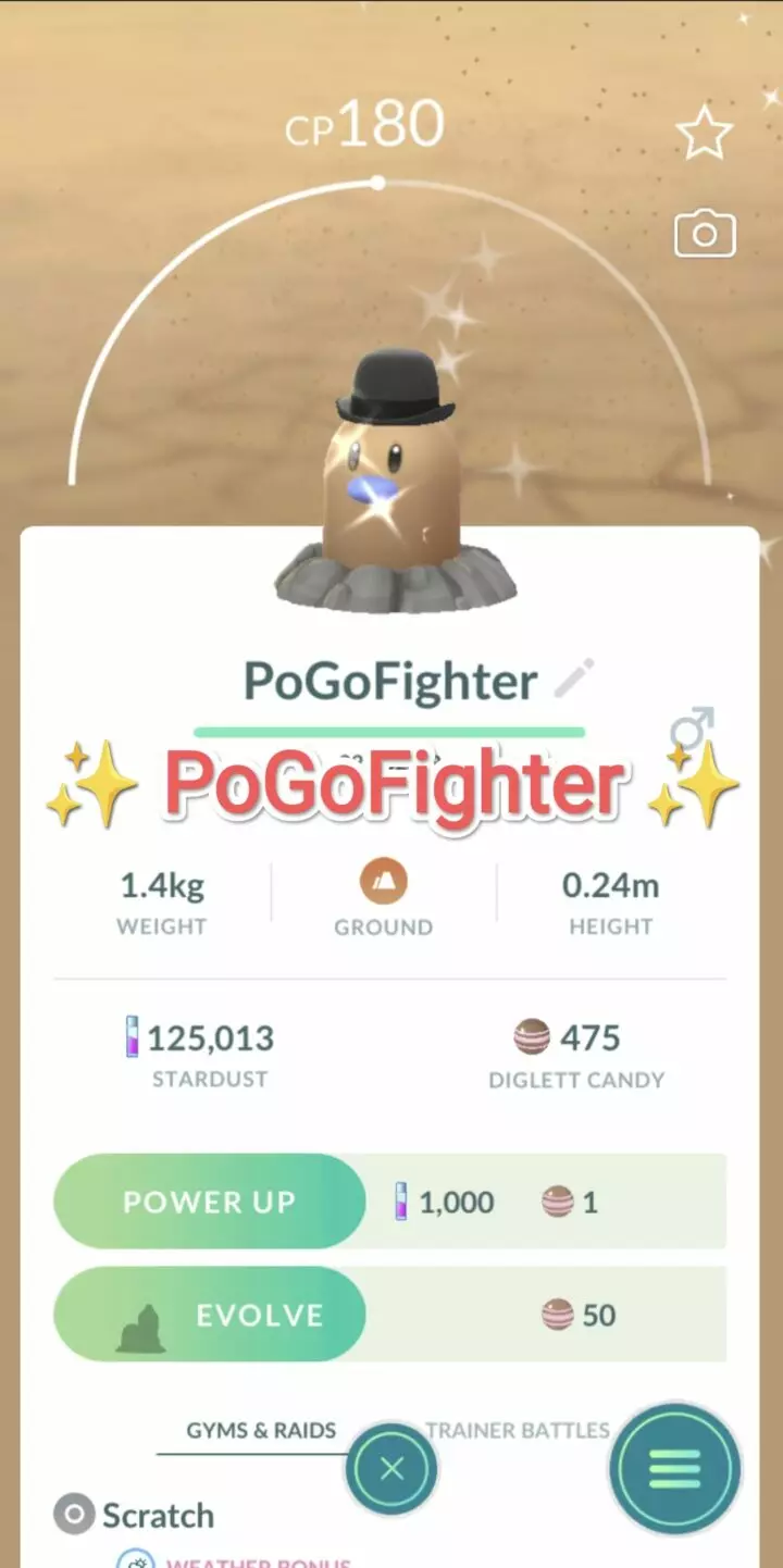 Pokémon GO Shiny Fashionable Diglett – Trade 20.000 stardust (Read Describe)