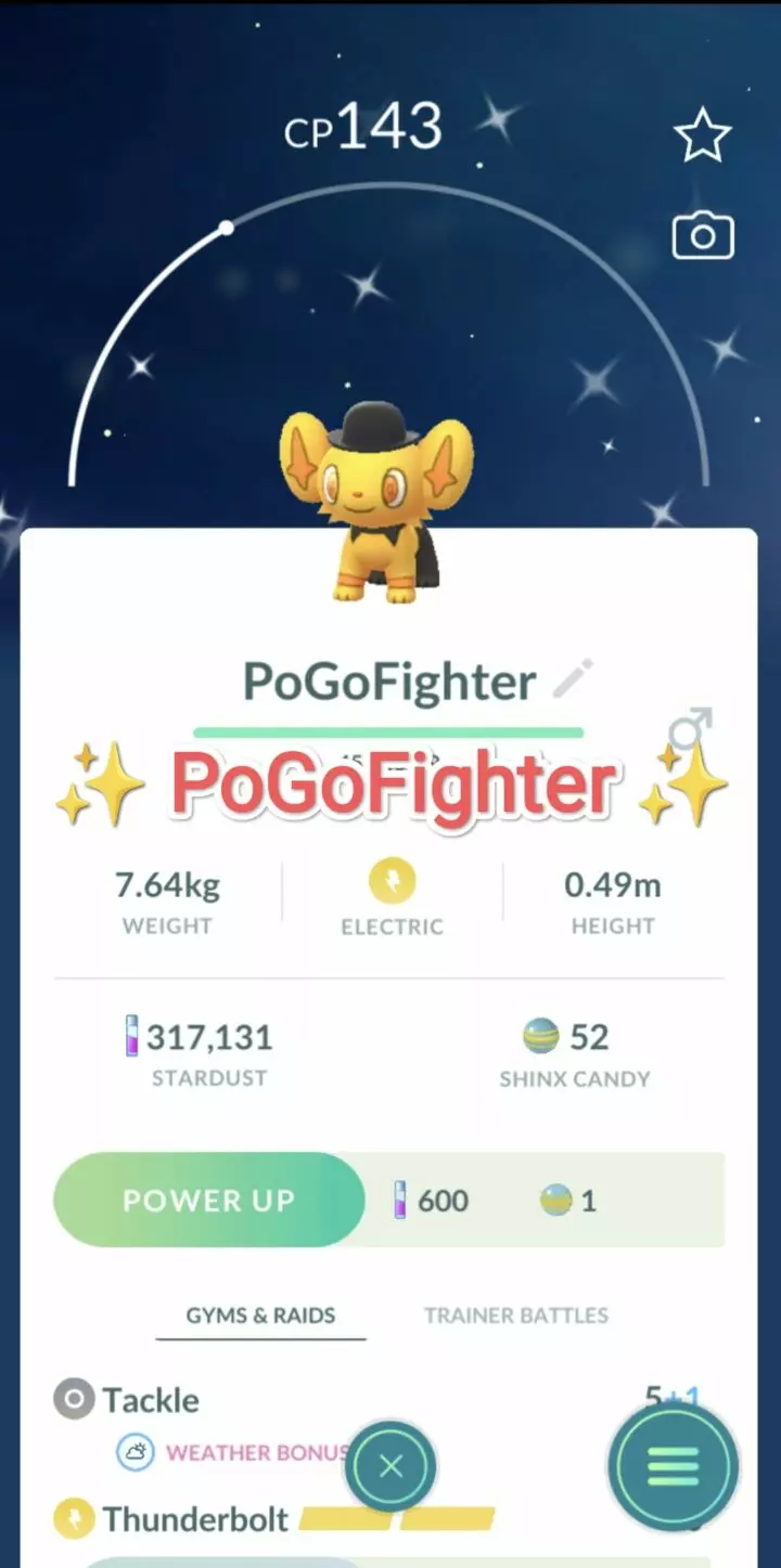 Pokémon GO Shiny Fashionable Shinx - Trade 20.000 stardust (Read Describe)