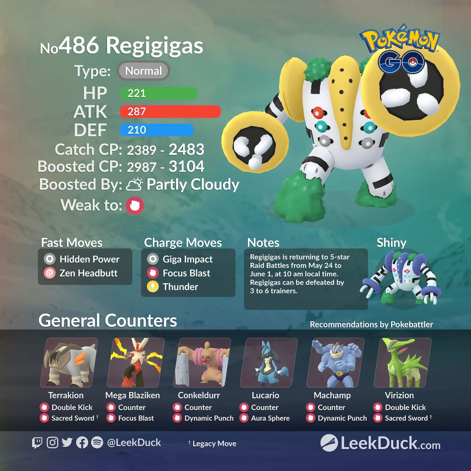 Pokémon GO Raid Boss Farm- x10 Regigigas (READ DESCRIPTION) - PoGoFighter