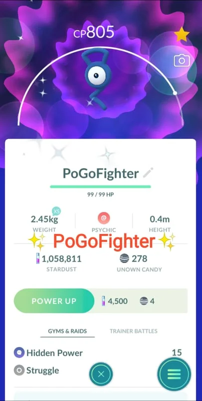 Pokémon Go - Shiny Unown H – TRADE Registered - 20k stardust