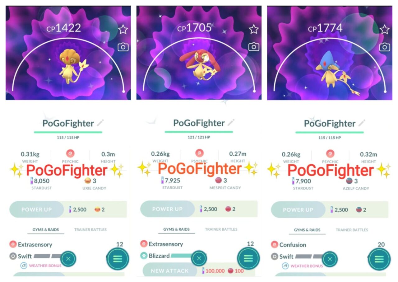 Pokémon GO Shiny Lake Trio - Shiny Uxie, Mesprit, Azelf - Mini Account  (Read Describe) - PoGoFighter