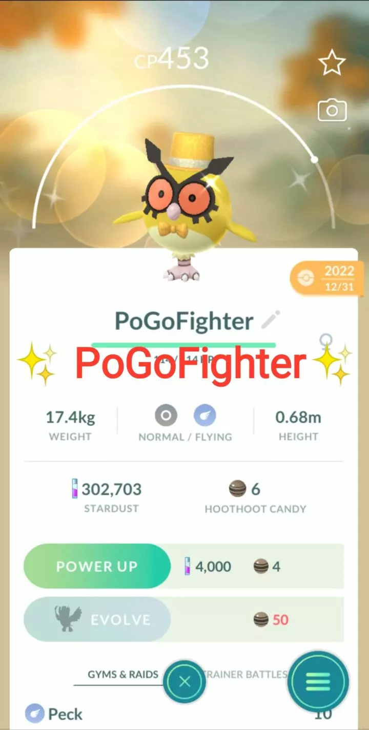 Pokémon GO Shiny New Years Hat Hoothoot - Trade 20.000 stardust (Read Describe)