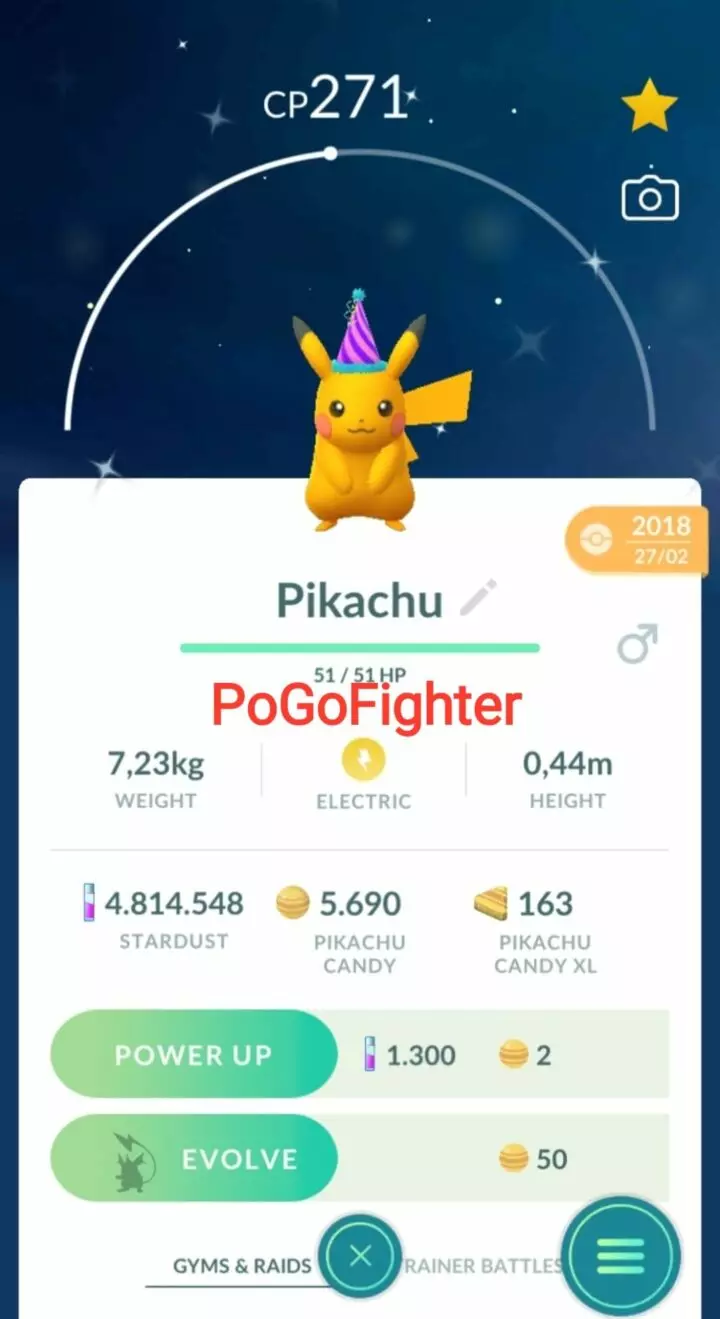 Pokémon GO Shiny Party Hat Pikachu - Trade 20.000 stardust (Read Describe)