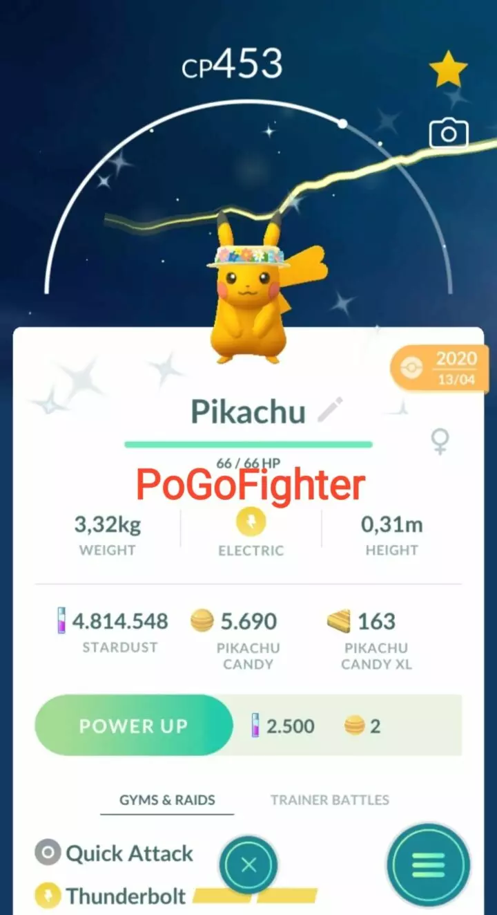 Pokémon GO Shiny Flower Hat Pikachu - Trade 20.000 stardust (Read Describe)