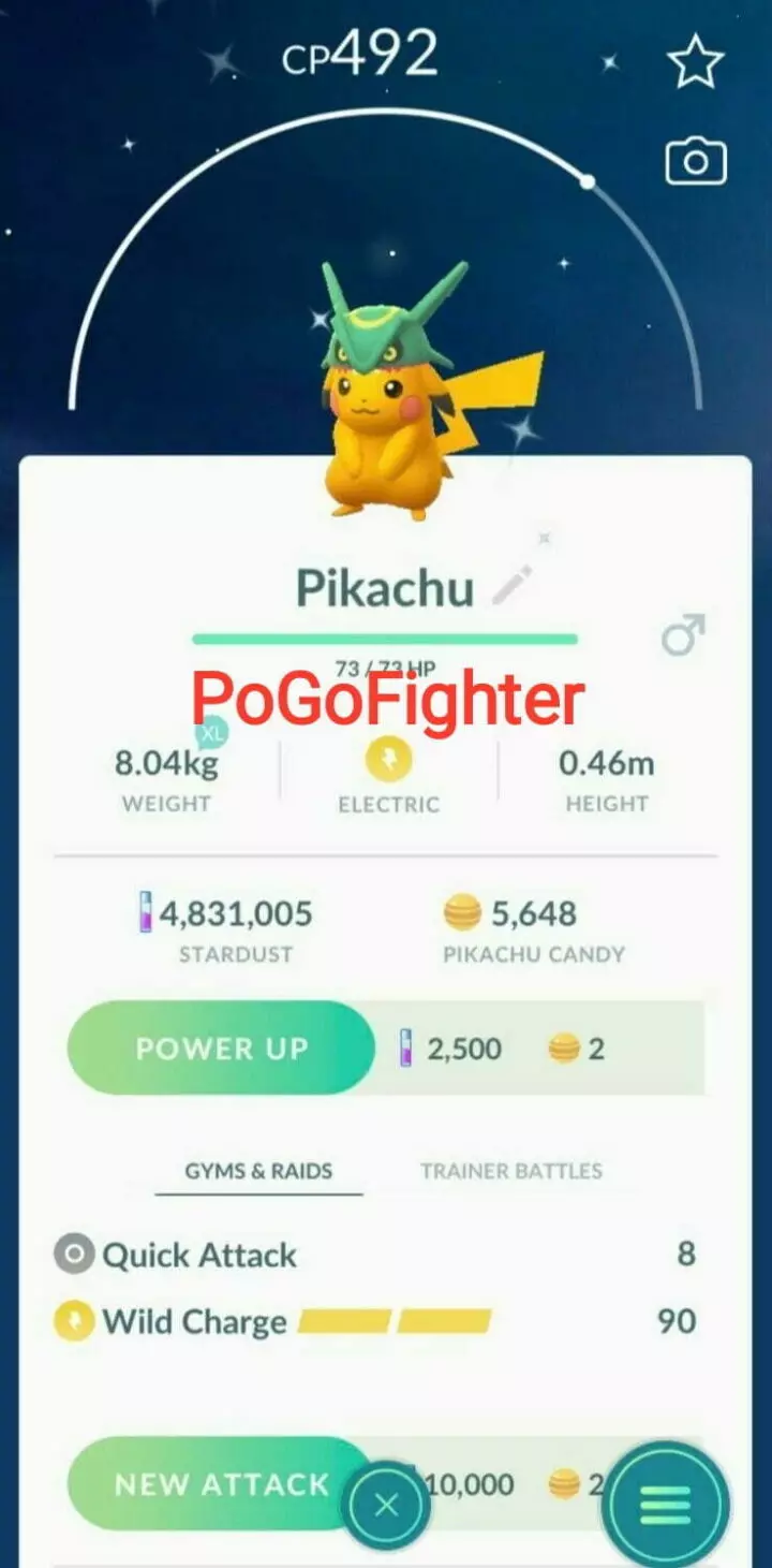 Pokémon GO Shiny Rayquaza Hat Pikachu - Trade 20.000 stardust (Read Describe)