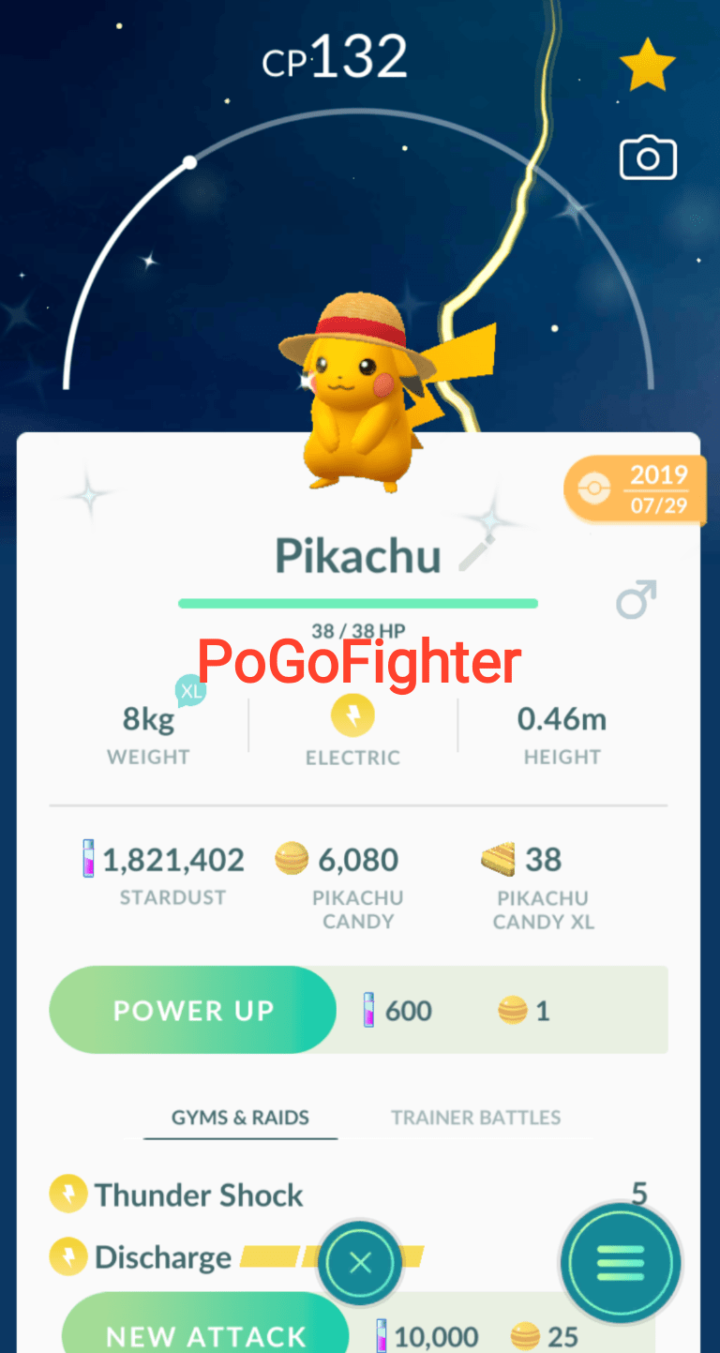 Pokémon GO Shiny Straw Hat Pikachu - Trade 20.000 stardust (Read Describe)