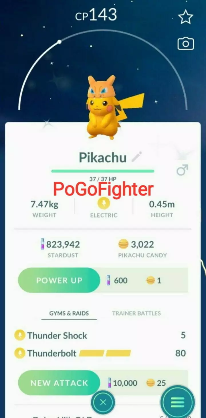 Pokémon GO Shiny Charizard Hat Pikachu - Trade 20.000 stardust (Read Describe)
