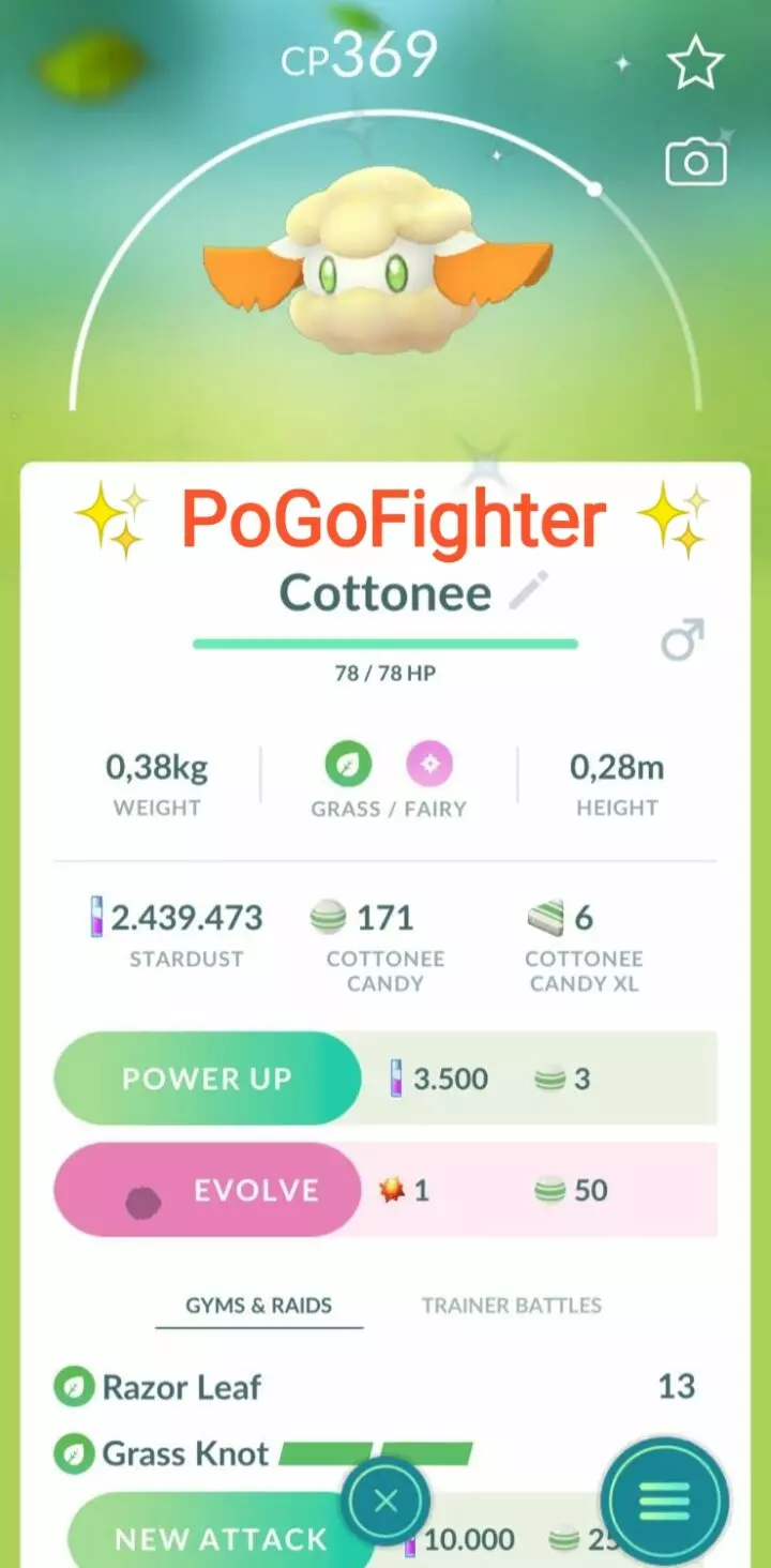 Pokémon GO Shiny Cottonee – Trade 1.000.000 stardust (Read Describe)