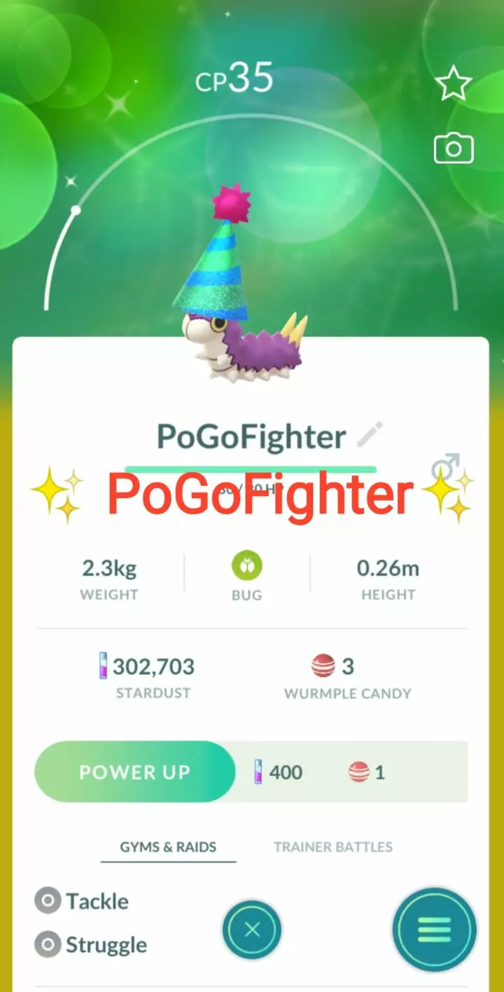 Pokémon GO Shiny Wurmple Party Hat – Trade 20.000 stardust (Read Describe)