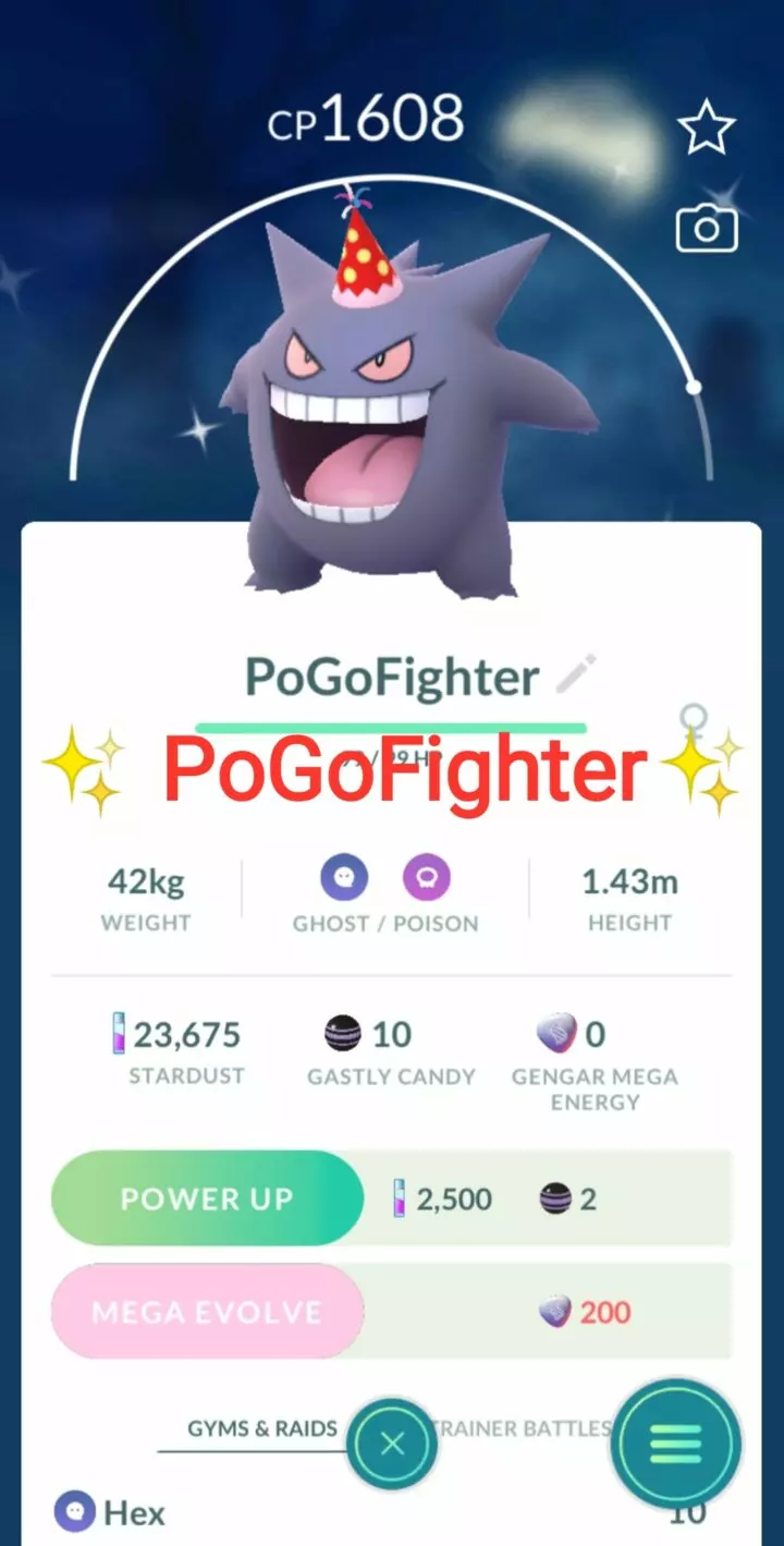 Pokémon GO Shiny Gengar Party Red Hat – Trade 20.000 stardust (Read Describe)