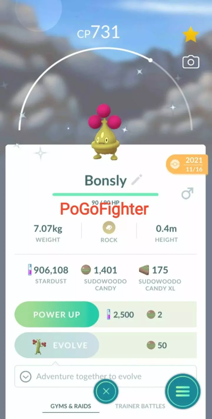 Pokémon GO Shiny Bonsly – Trade 20.000 stardust (Read Describe)