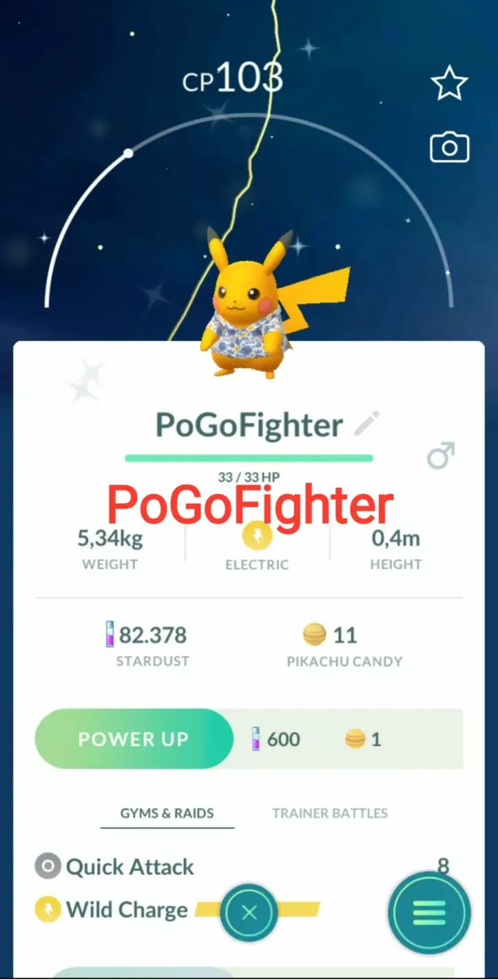 Pokémon GO Shiny Pikachu wearing Okinawan kariyushi shirt – Trade 20.000 stardust (Read Describe)