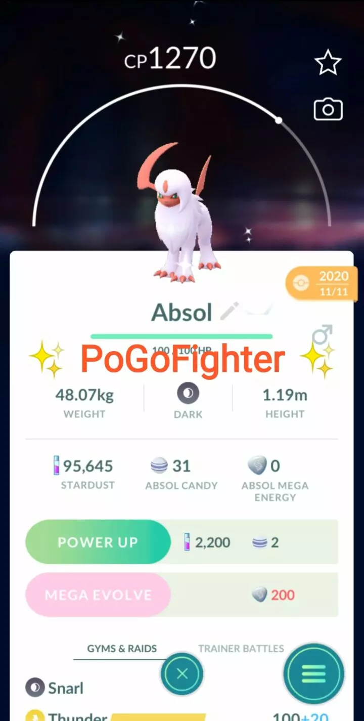 Pokémon GO Shiny Absol – Trade 20.000 stardust (Read Describe)