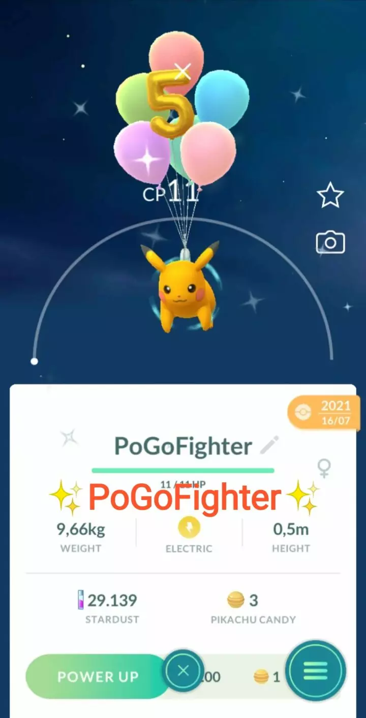 Pokémon GO Shiny Pikachu Flying With a 5-Shaped Balloon – Trade 20.000 stardust (Read Describe)