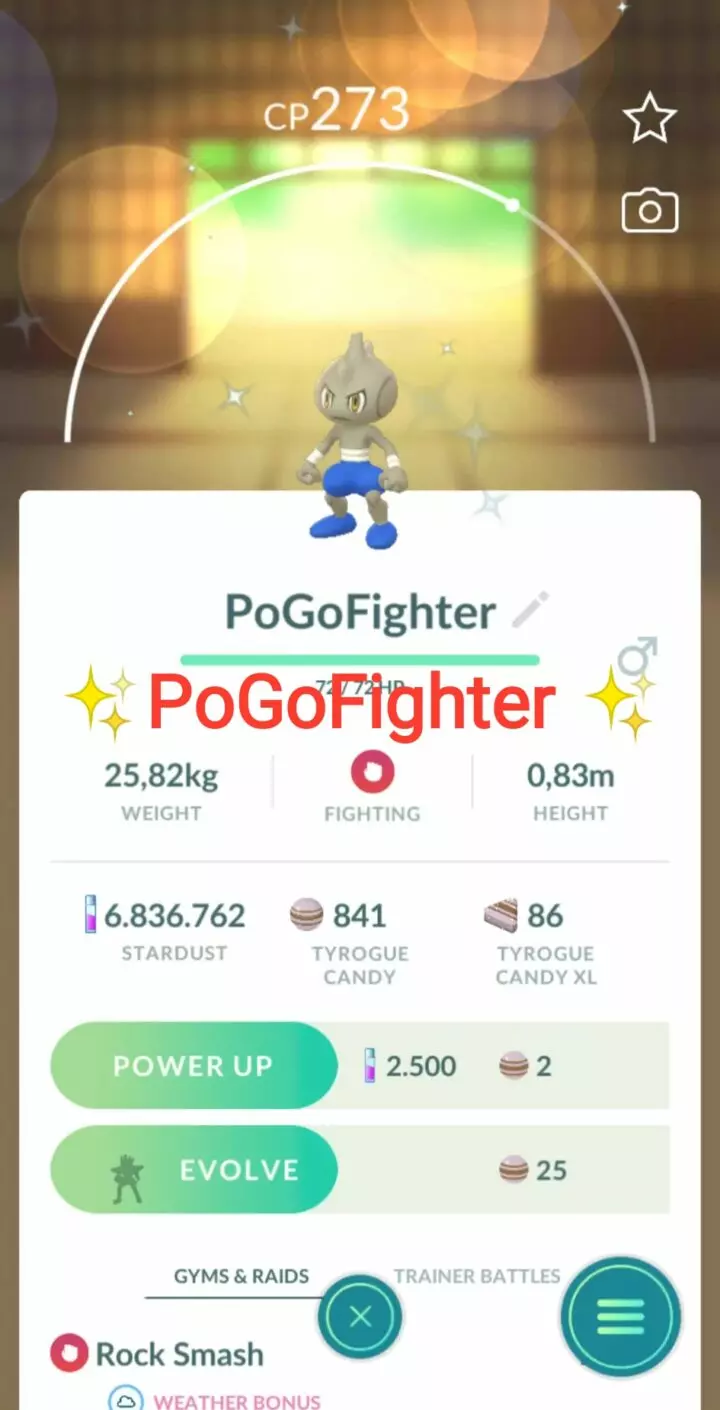 Pokémon GO Shiny Tyrogue – Trade 20.000 stardust (Read Describe)