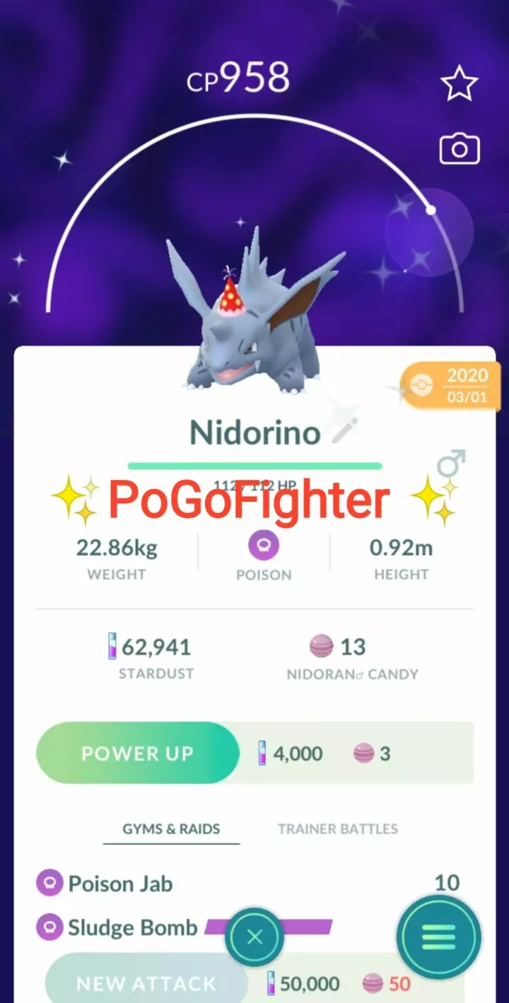 Pokémon GO Shiny Nidorino Party Red Hat – Trade 20.000 stardust (Read Describe)