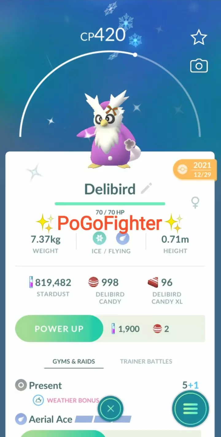 Pokémon GO Shiny Delibird Winter Holiday Costume – Trade 20.000 stardust (Read Describe)