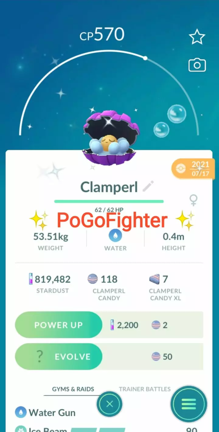 Pokémon GO Shiny Clamperl – Trade 20.000 stardust (Read Describe)