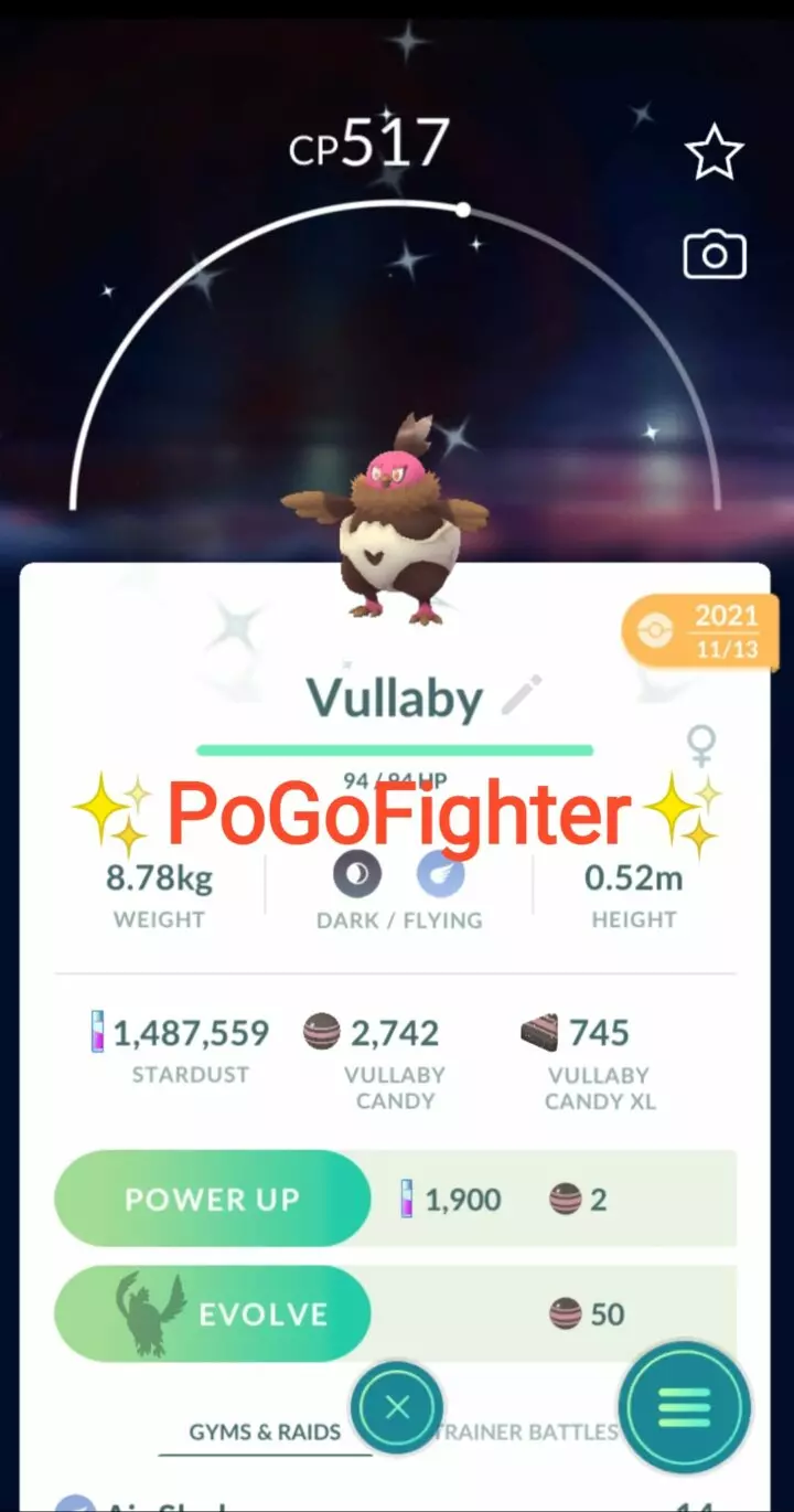 Pokémon GO Shiny Vullaby – Trade 20.000 stardust (Read Describe)
