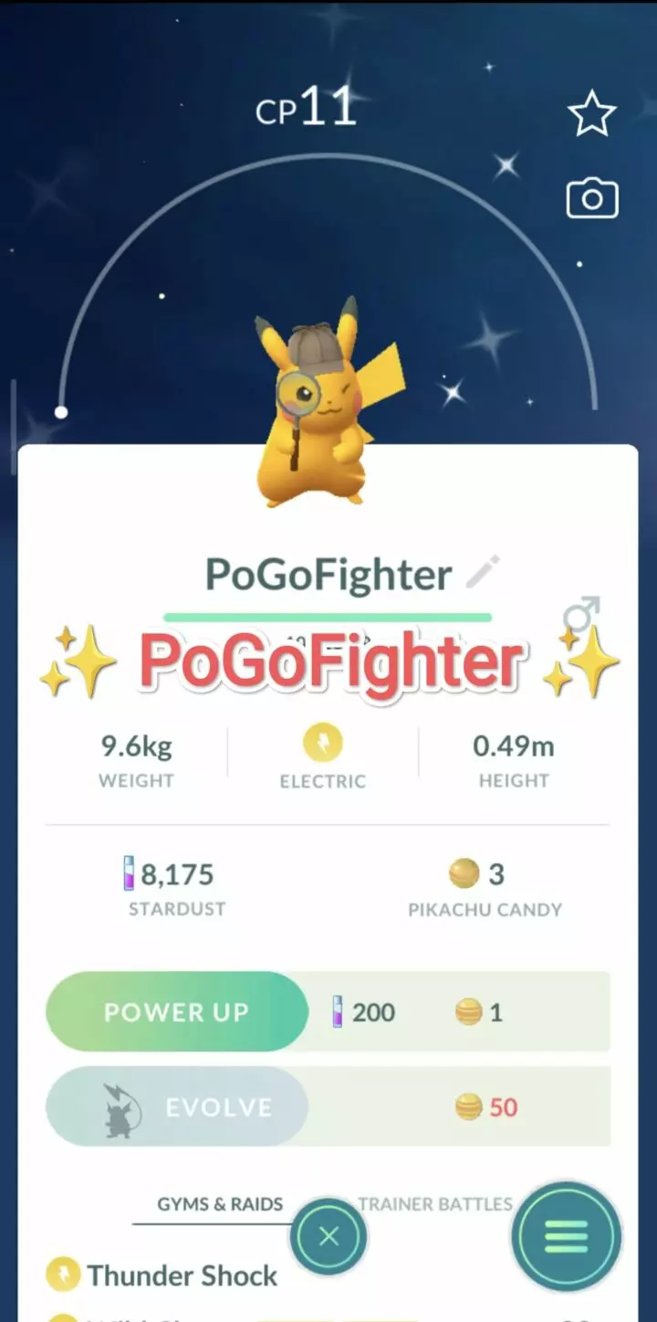 Pokémon GO Shiny Detective Pikachu – Trade 20.000 stardust (Read Describe)