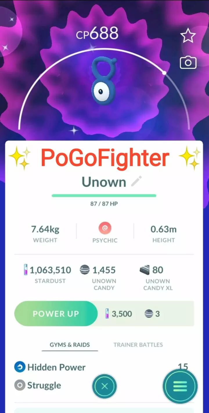 Pokémon GO Shiny Unown V – Trade 20.000 stardust (Read Describe)