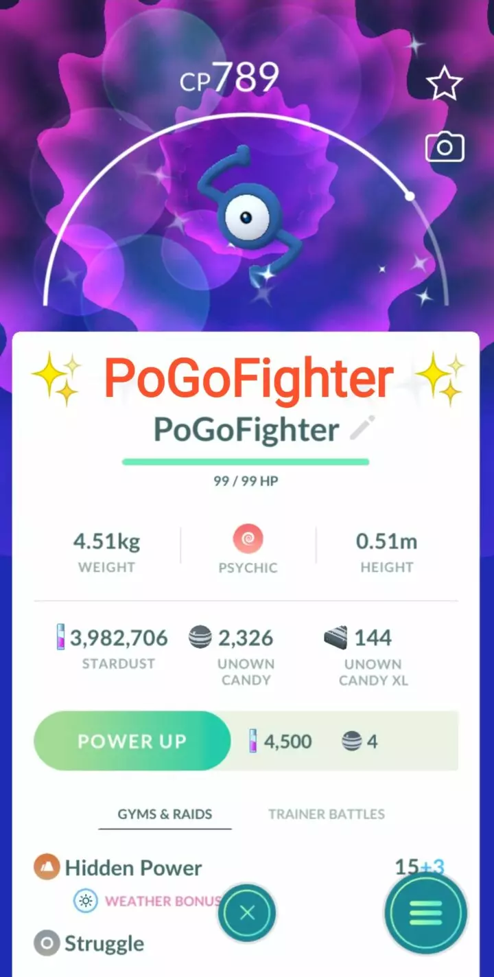 Pokémon GO Shiny Unown S - Trade 20.000 stardust (Read Describe)