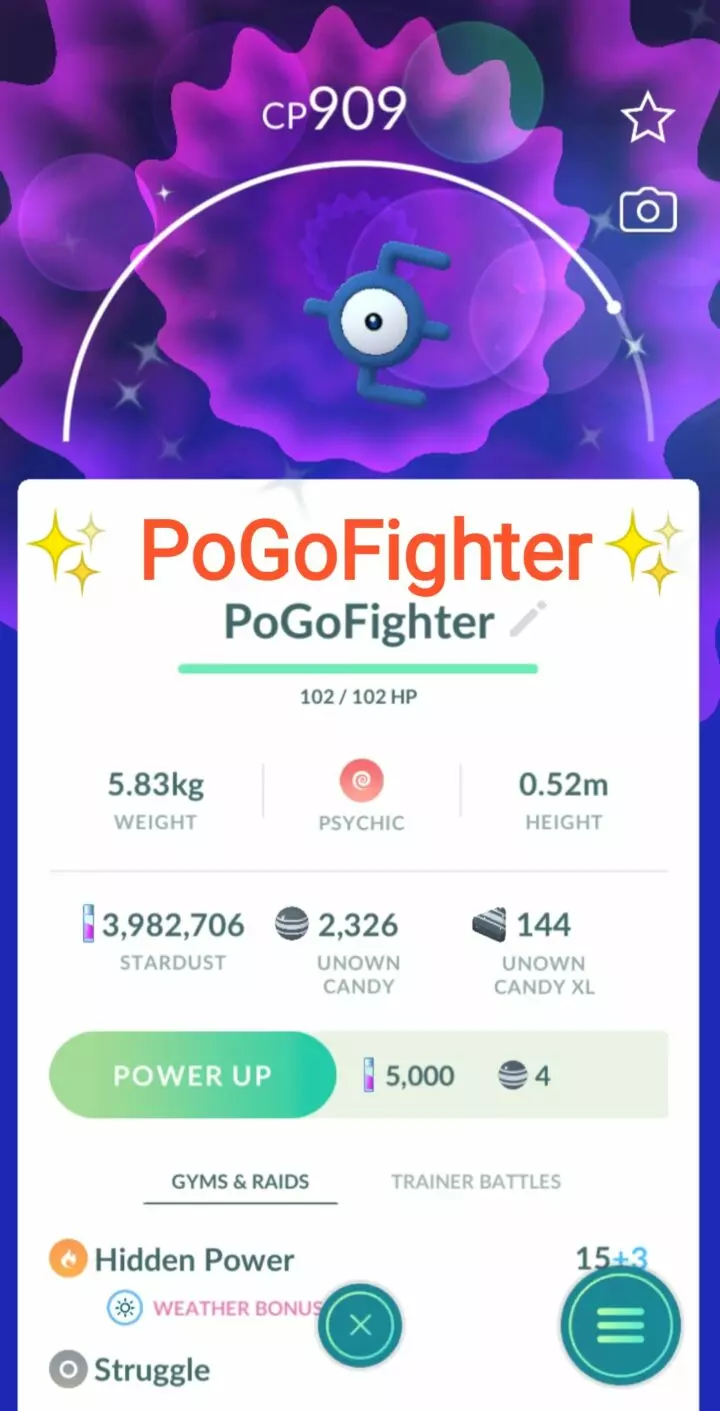 Pokémon GO Shiny Unown E - Trade 20.000 stardust (Read Describe)