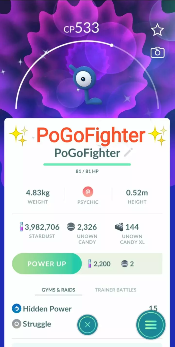 Pokémon GO Shiny Unown L - Trade 20.000 stardust (Read Describe)