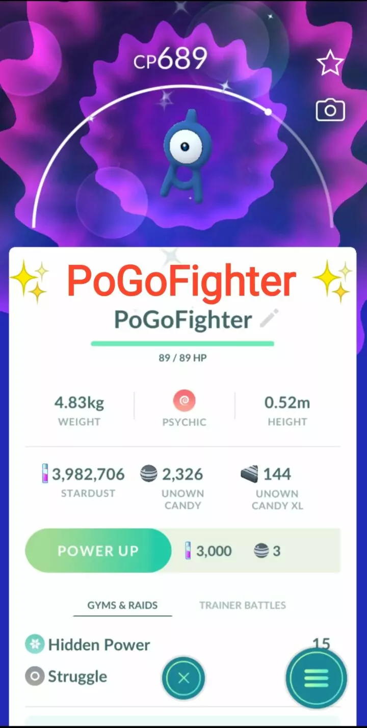 Pokémon GO Shiny Unown A - Trade 20.000 stardust (Read Describe)