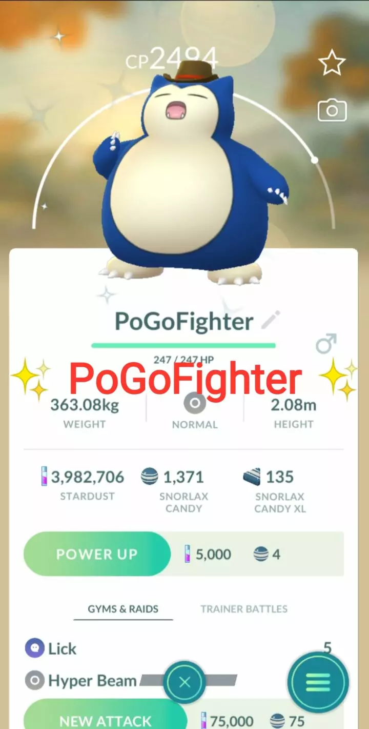 Pokémon GO Shiny Cowboy Hat Snorlax – Trade 20.000 stardust (Read Describe)