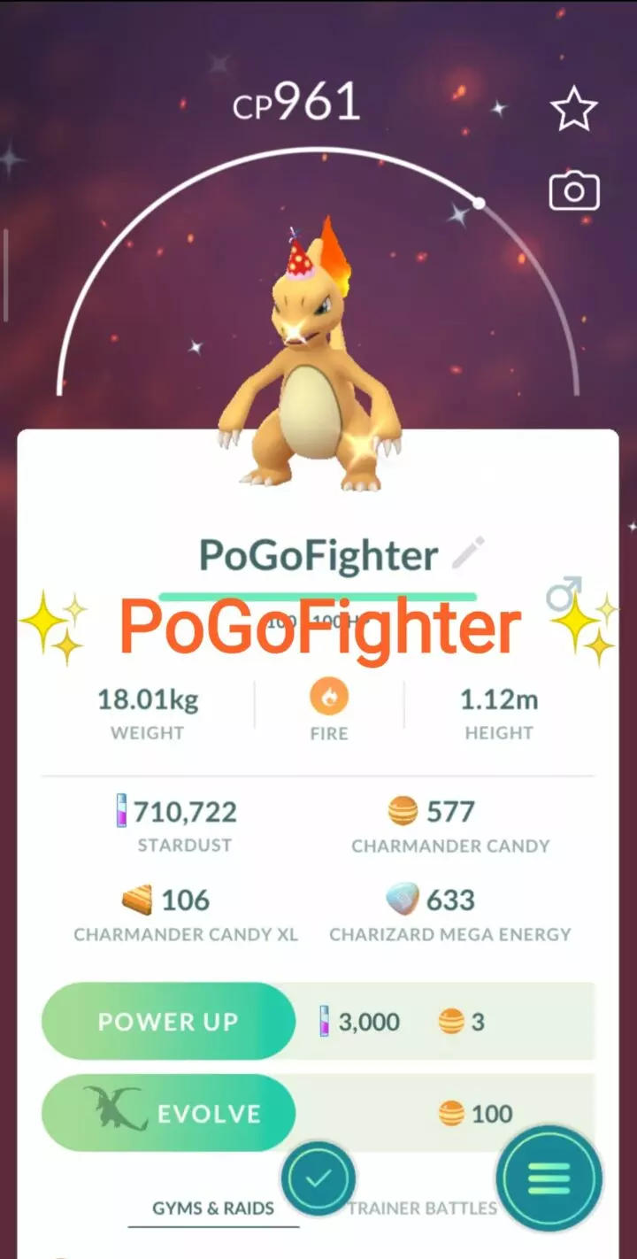 Pokémon GO Shiny Party Hat Charmeleon – Trade 20.000 stardust (Read Describe)