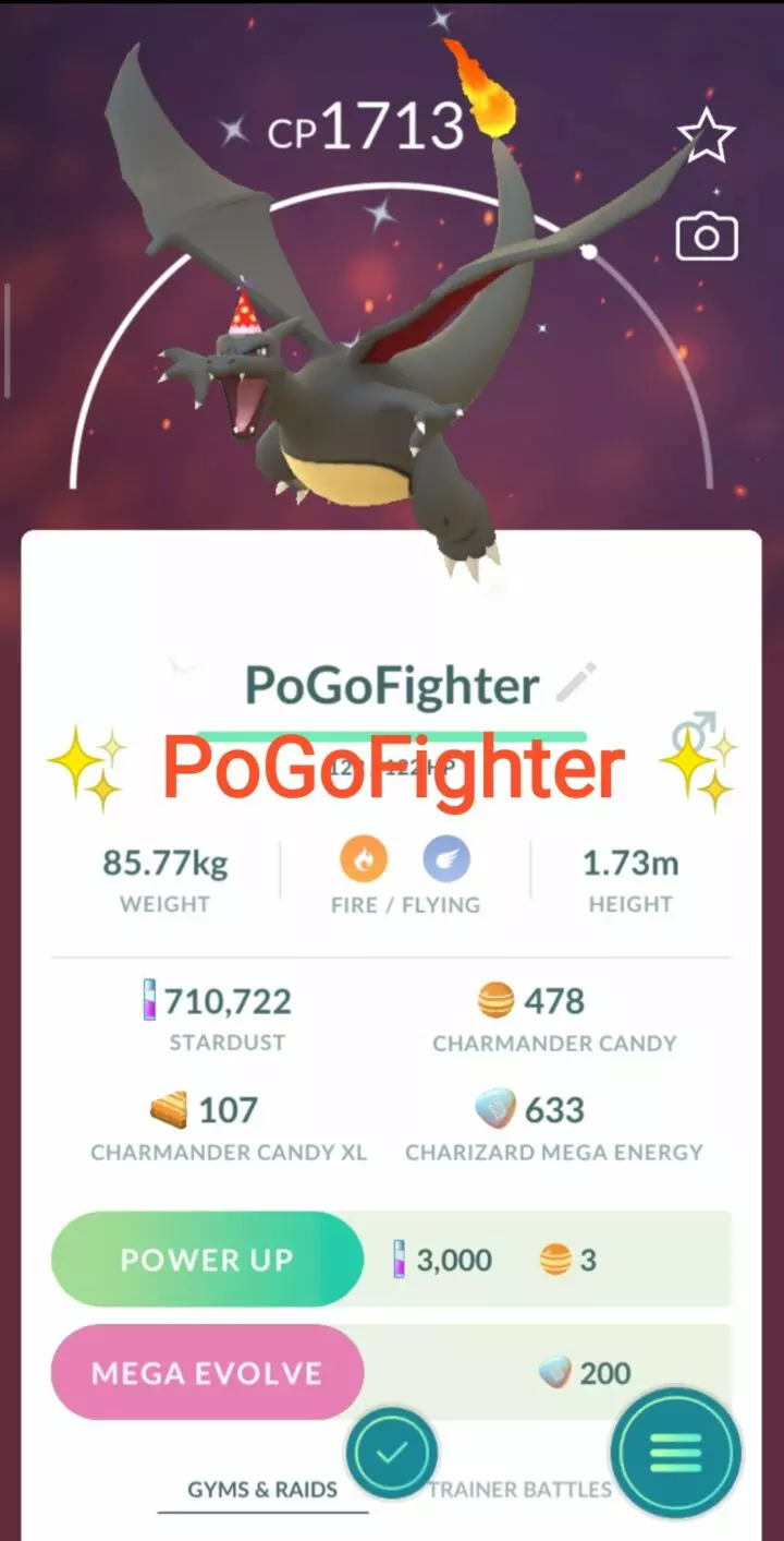 Pokémon GO Shiny Party Hat Charizard – Trade 20.000 stardust (Read Describe)