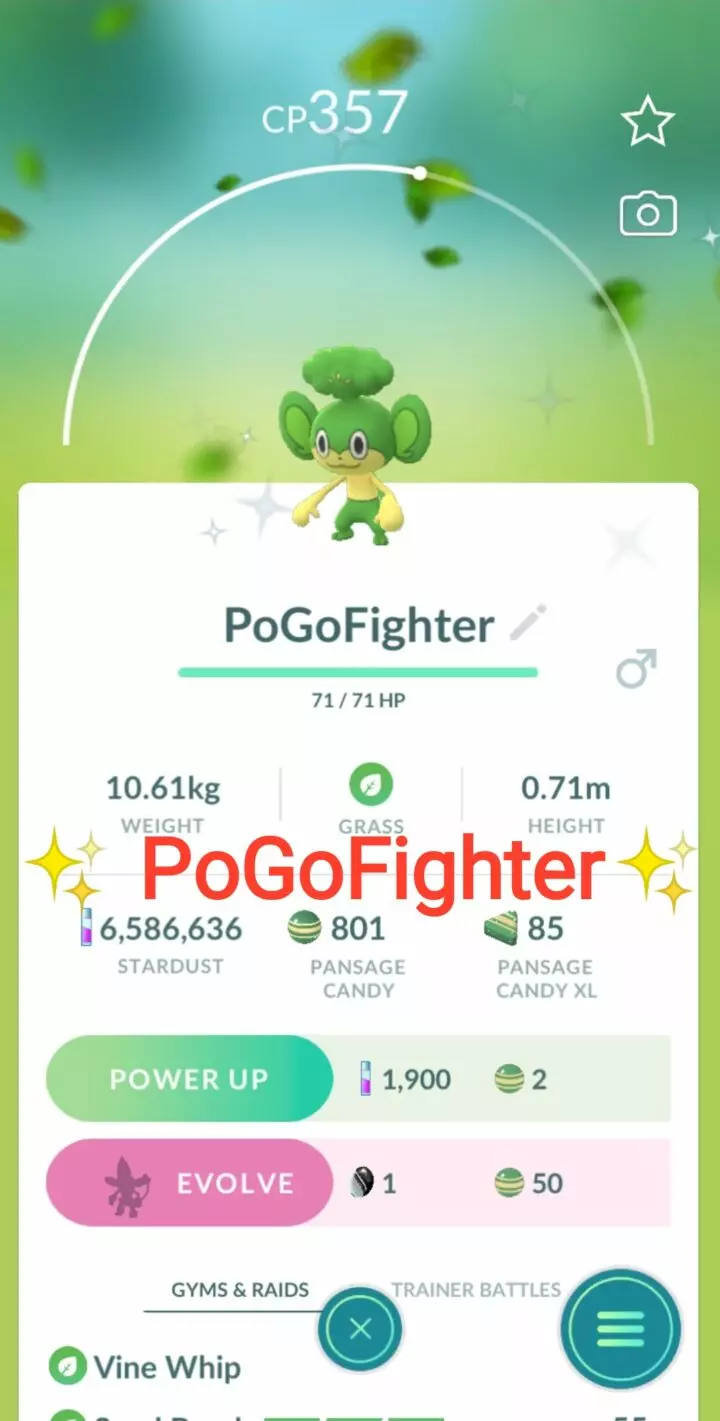 Pokémon GO Shiny Pansage – Trade 1.000.000 stardust (Read Describe)