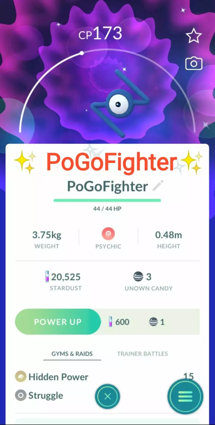 Pokémon GO Shiny Unown N – Trade 20.000 stardust (Read Describe)