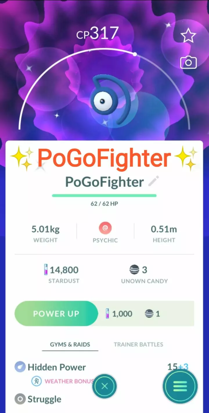 Pokémon GO Shiny Unown D – Trade 20.000 stardust (Read Describe)