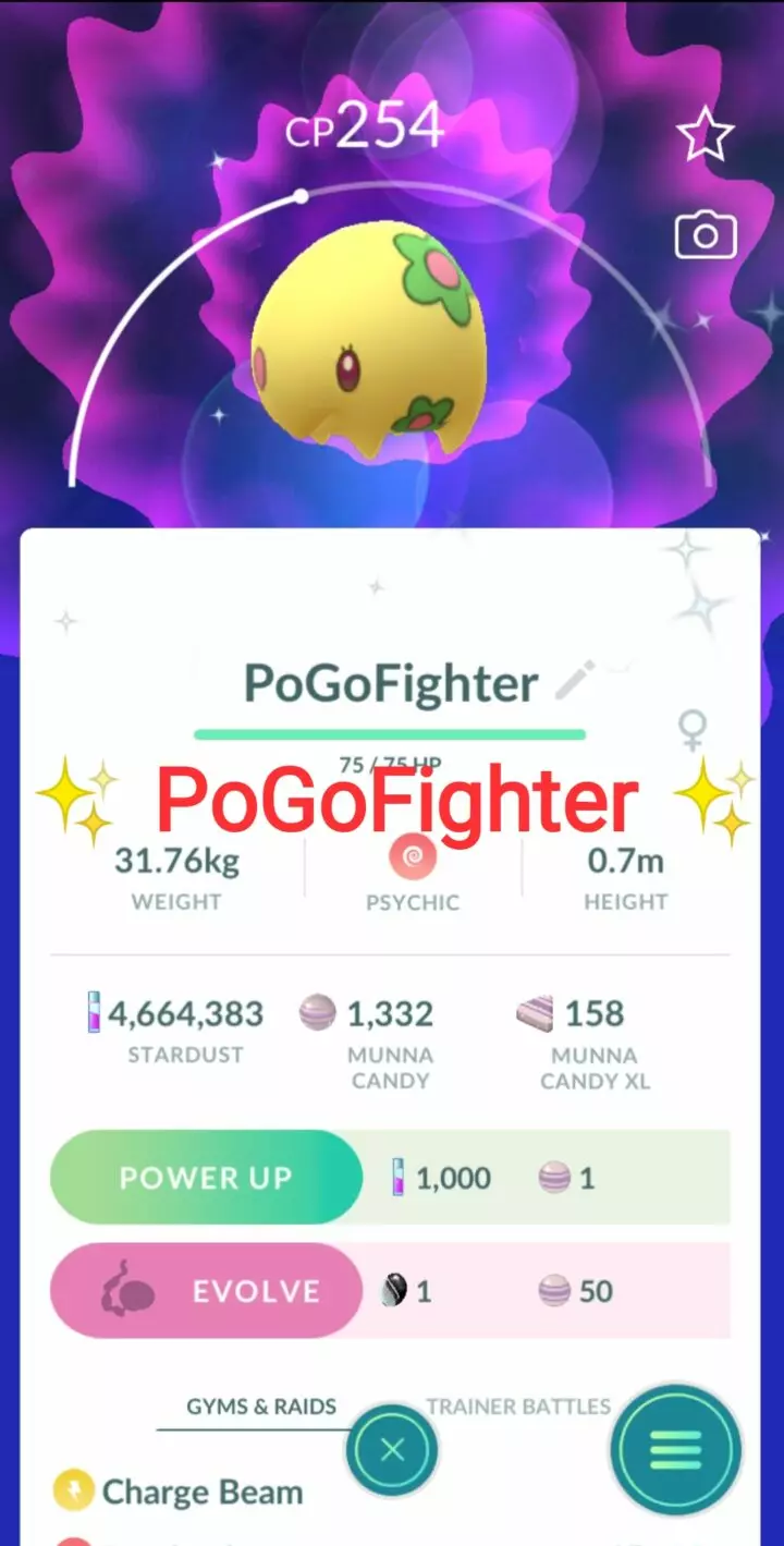 Pokémon GO Shiny Munna – Trade 20.000 stardust (Read Describe)