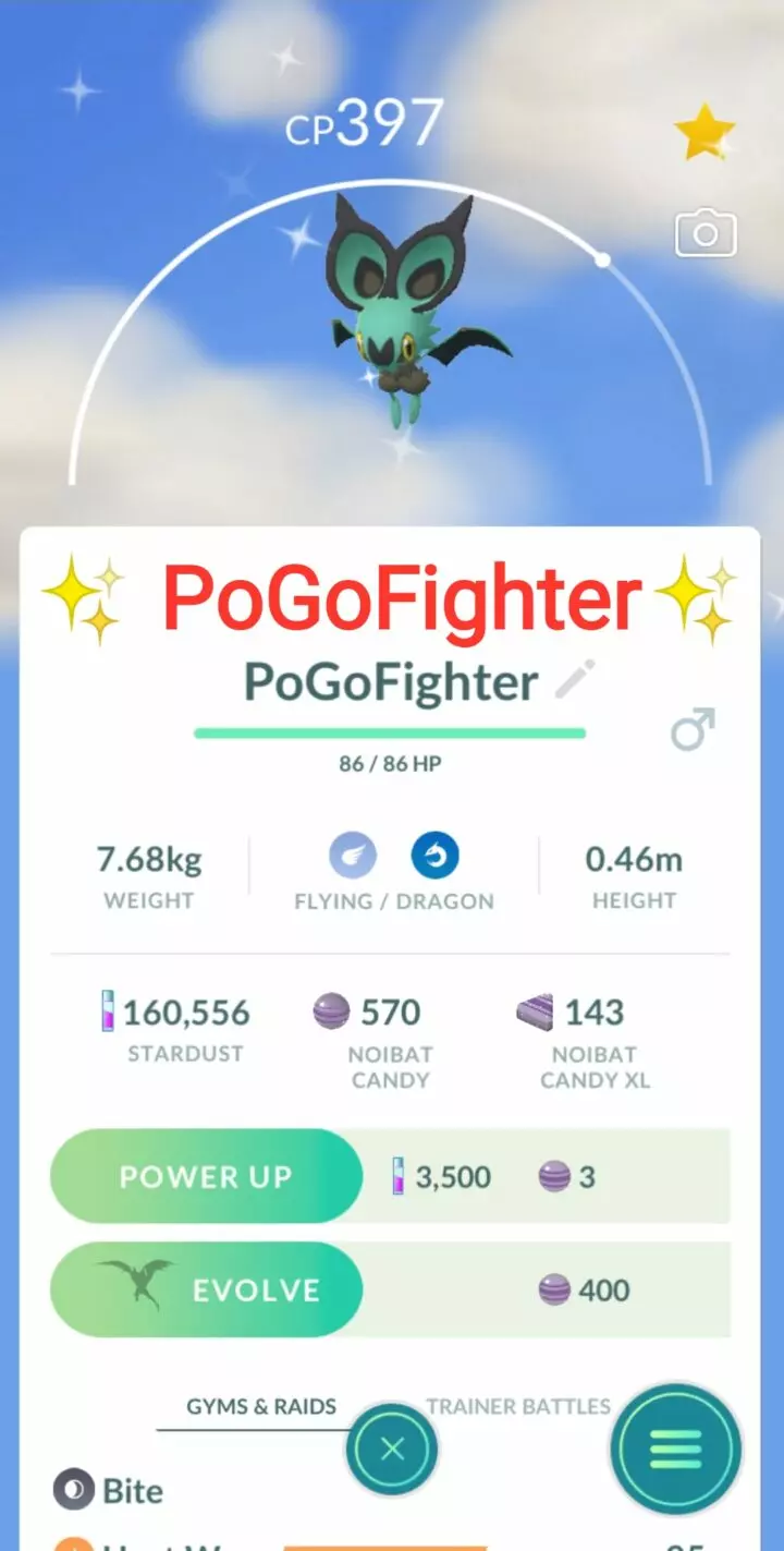 Pokémon GO Shiny Noibat – Trade 1.000.000 stardust (Read Describe)