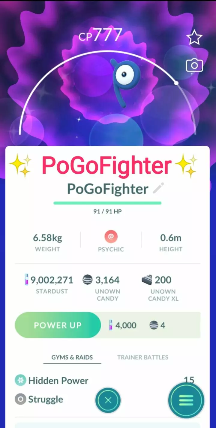 Pokémon GO Shiny Unown P – Trade 20.000 stardust (Read Describe)