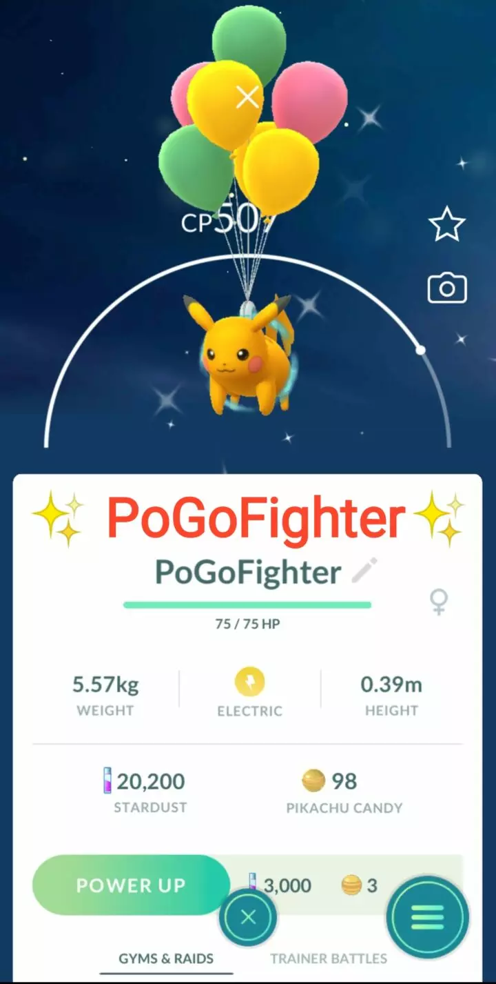 Pokémon GO Shiny Flying Pikachu with Green Balloons - Taipei – Trade 20.000 stardust (Read Describe)