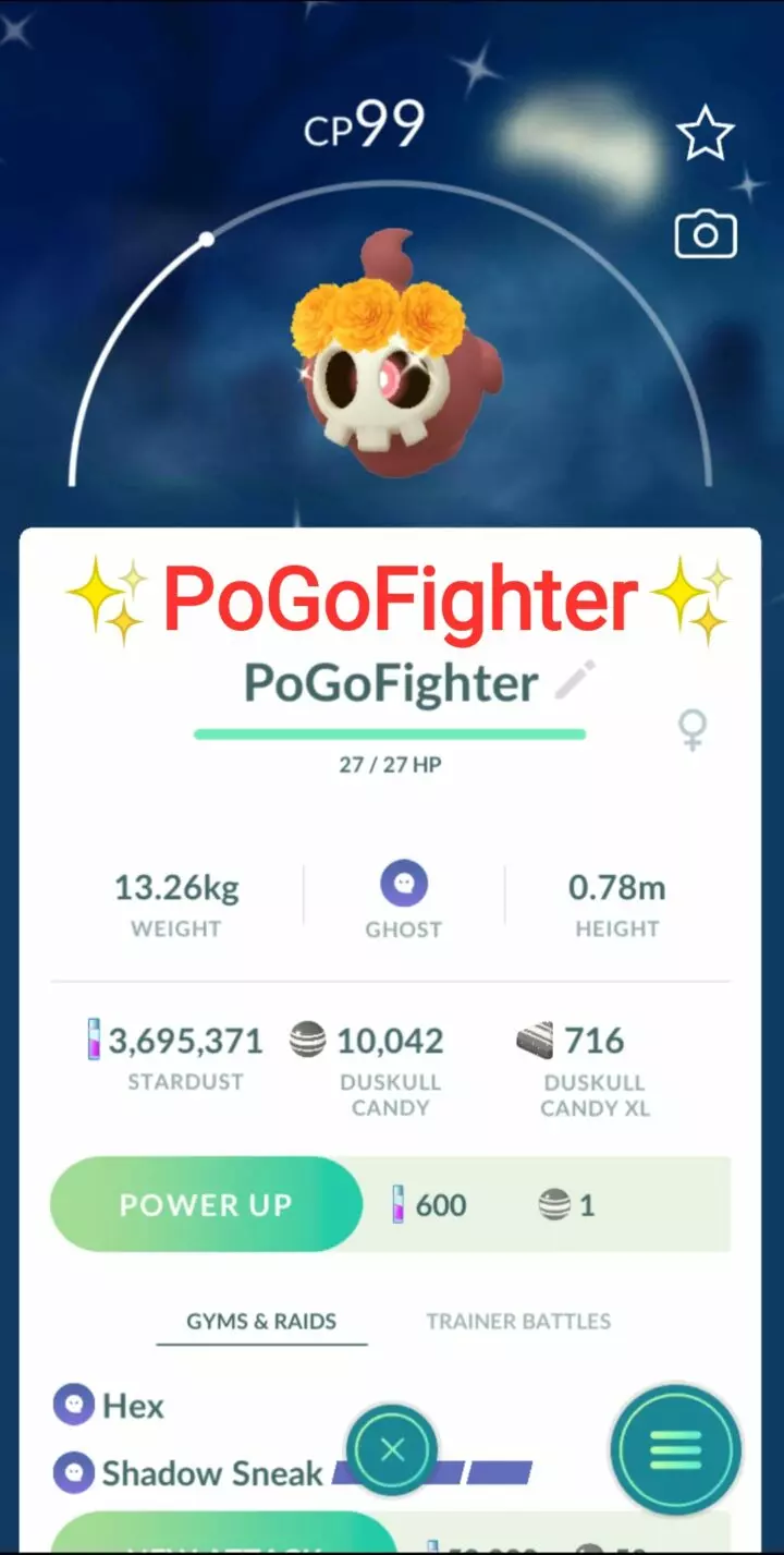 Pokémon GO Shiny Cempasúchil Crown Duskull – Trade 20.000 stardust (Read Describe)
