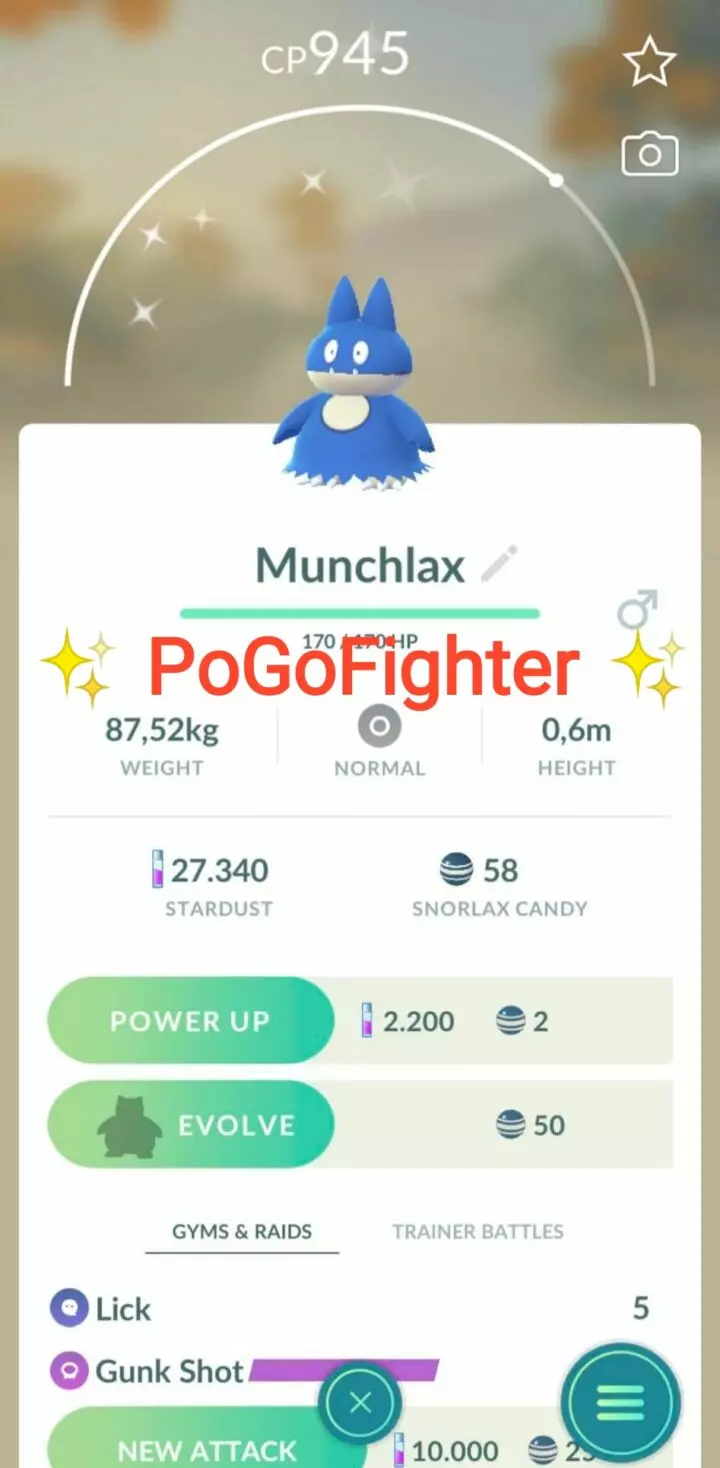 Pokémon GO Shiny Munchlax – Trade 1.000.000 stardust (Read Describe)