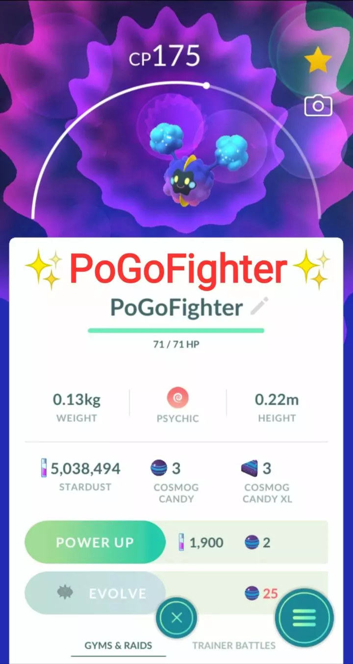 Pokémon GO Cosmog – Trade 20.000 Stardust (Read Describe)