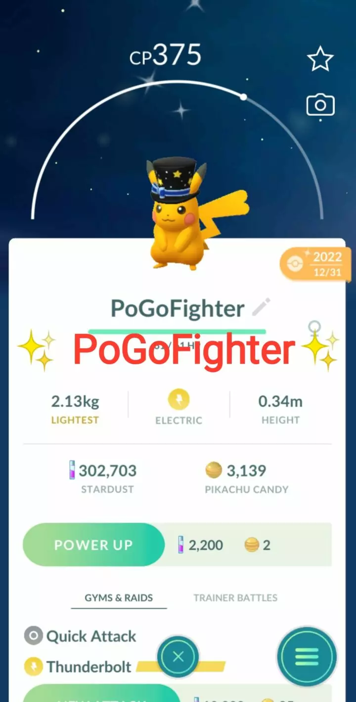 Pokémon GO Shiny Party Top Hat Pikachu – Trade 20.000 stardust (Read Describe)