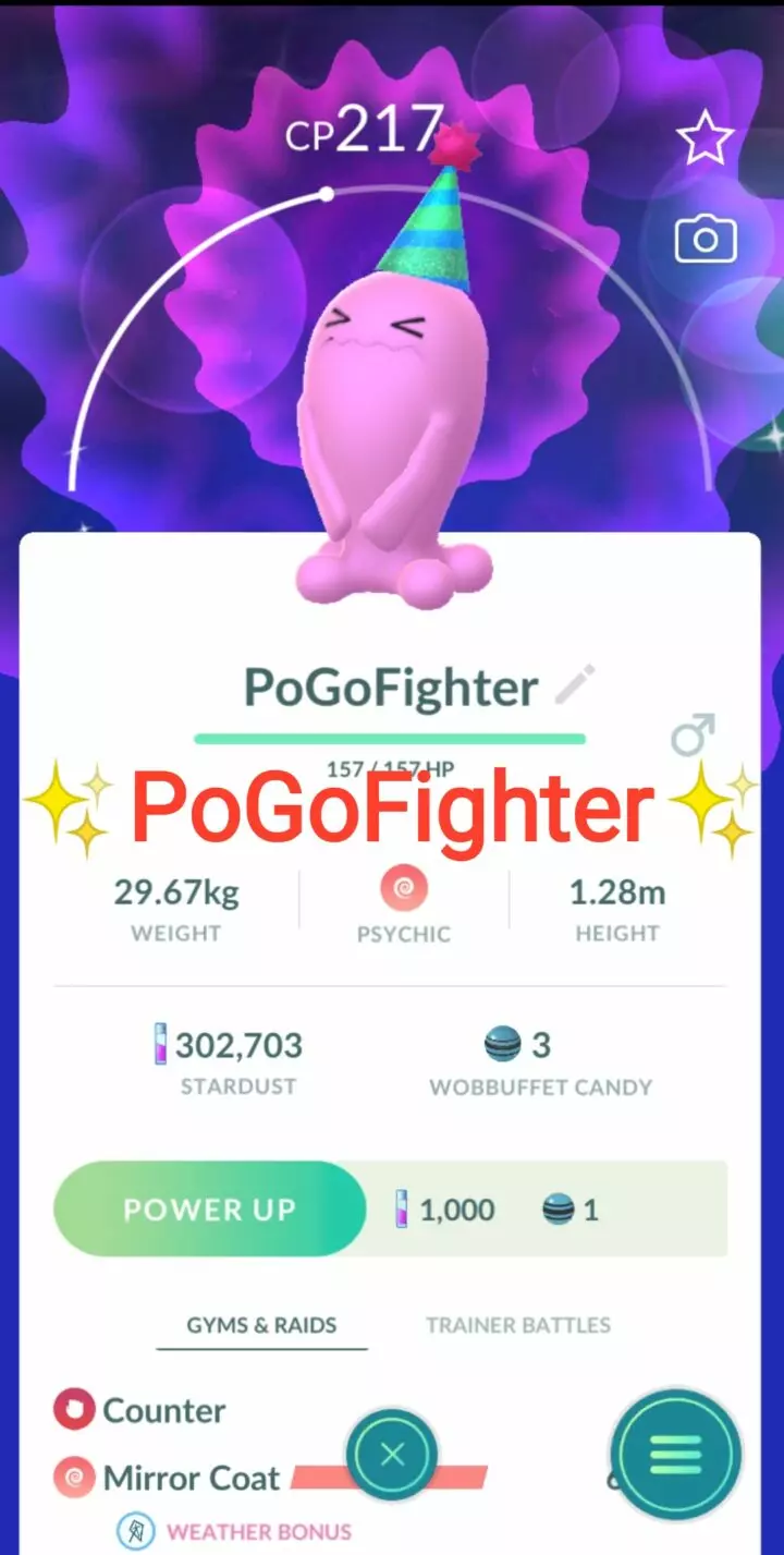 Pokémon GO Shiny Party Hat Wobbuffet – Trade 20.000 stardust (Read Describe)