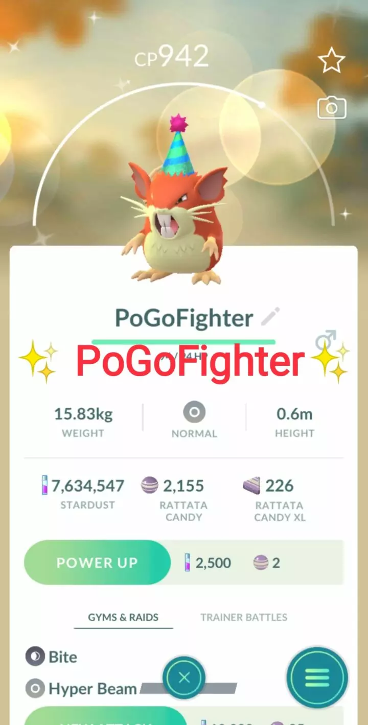 Pokémon GO Shiny Party Hat Raticate – Trade 20.000 stardust (Read Describe)