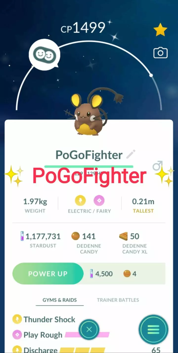 Pokémon GO Shiny Dedenne – Trade 1.000.000 stardust (Read Describe)