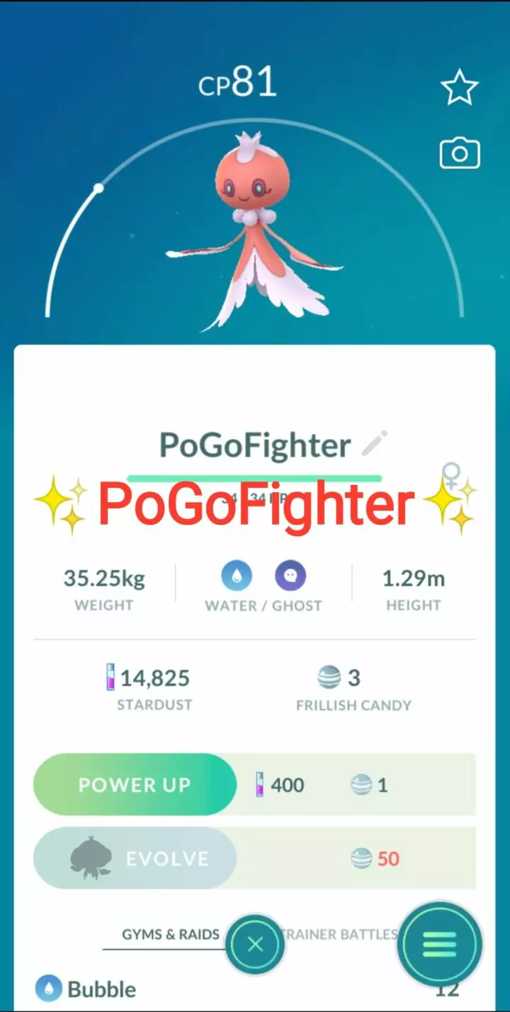 Pokémon GO Shiny Frillish (Female) – Trade 1.000.000 stardust (Read Describe)