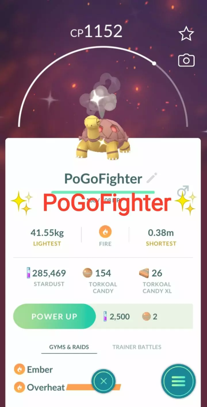 Pokémon GO Shiny Torkoal – Trade 20.000 stardust (Read Describe)