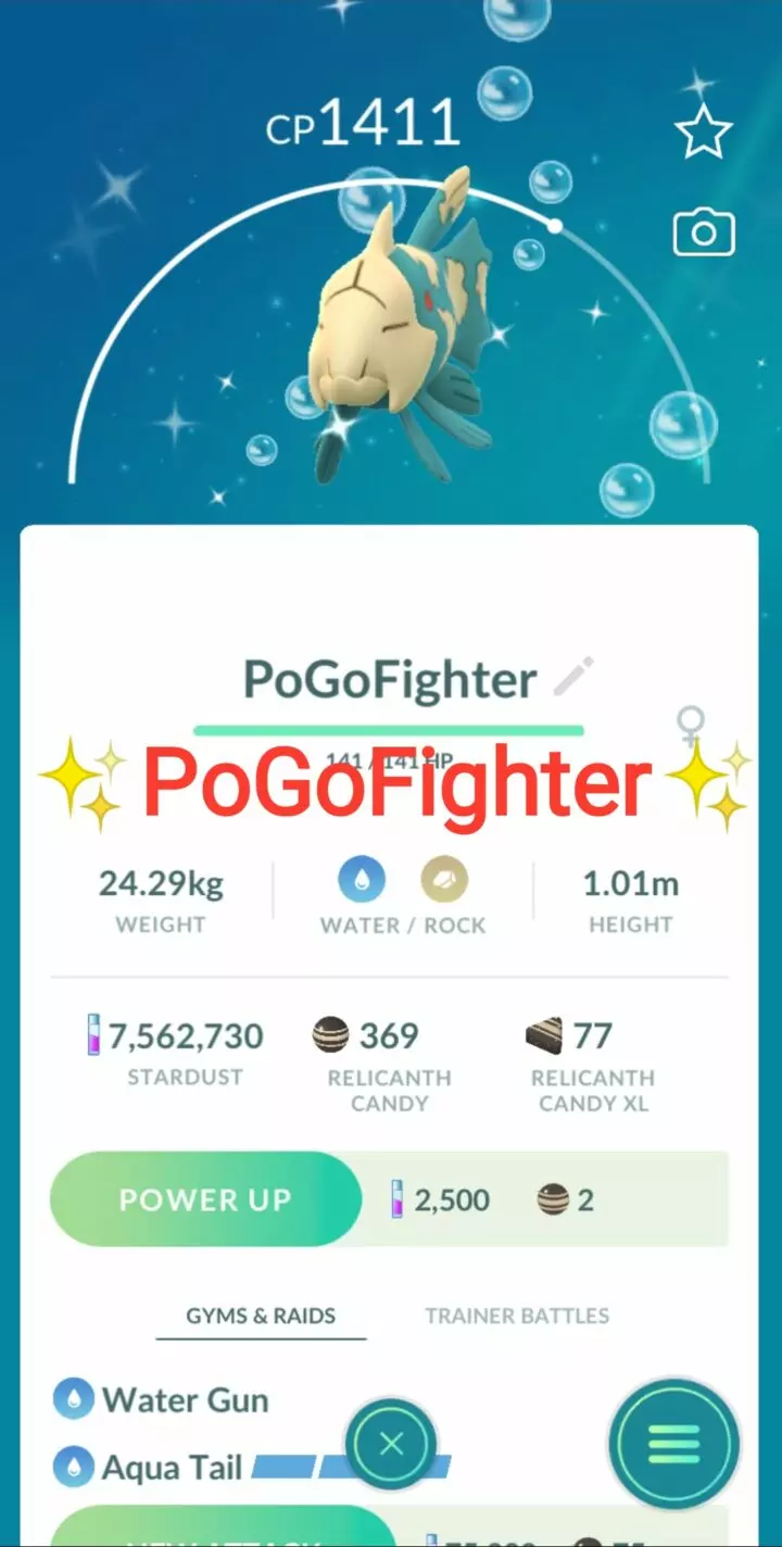 Pokémon GO Shiny Relicanth – Trade 1.000.000 stardust (Read Describe)